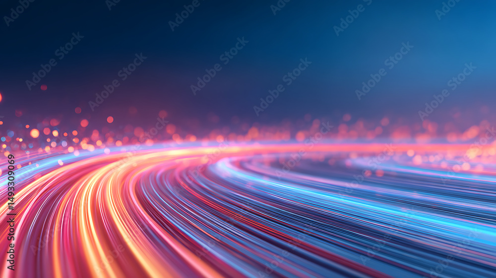 Poster a dynamic image of converging lines with a gradient from blue to red, symbolizing speed or technolog