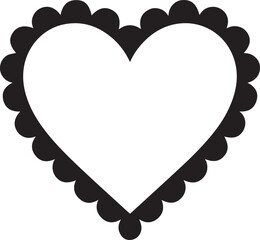 Scalloped Heart Frame Silhouette Black Vector Illustration