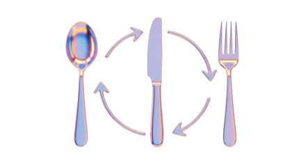 Isolated Spoon Knife and Fork with Arrows Symbolizing Recycling