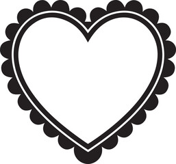 Scalloped Heart Frame Silhouette Black Vector Illustration