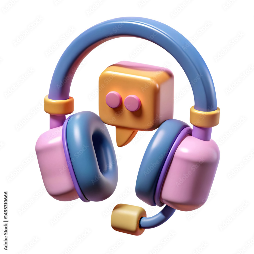 Poster a playful 3d render of headset communicating help a soft welcome to customer service in a sweet and 