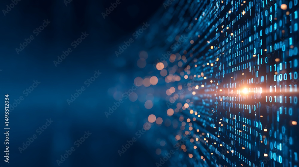 Aufkleber digital data stream with binary code, depicting cyberspace or virtual reality on a blue background, 