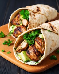 Gluten free homemade food colorful. Homemade Gluten Free Mexican Tacos with Grilled Chicken and Fresh Ingredients on a Wooden Platter