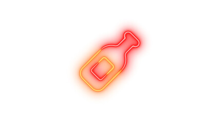 Neon wine bottle icon glowing with transparent background