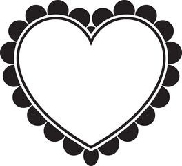 Scalloped Heart Frame Silhouette Black Vector Illustration