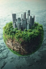 Ecological concept with green city on earth, World ecology