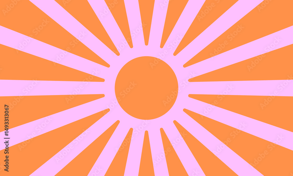 Poster sun shine rays groovy pattern. cool retro funky beams summer background.