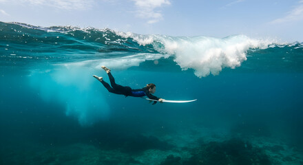 surfer girl,  underwater,  ocean, Underwater Surfer Girl