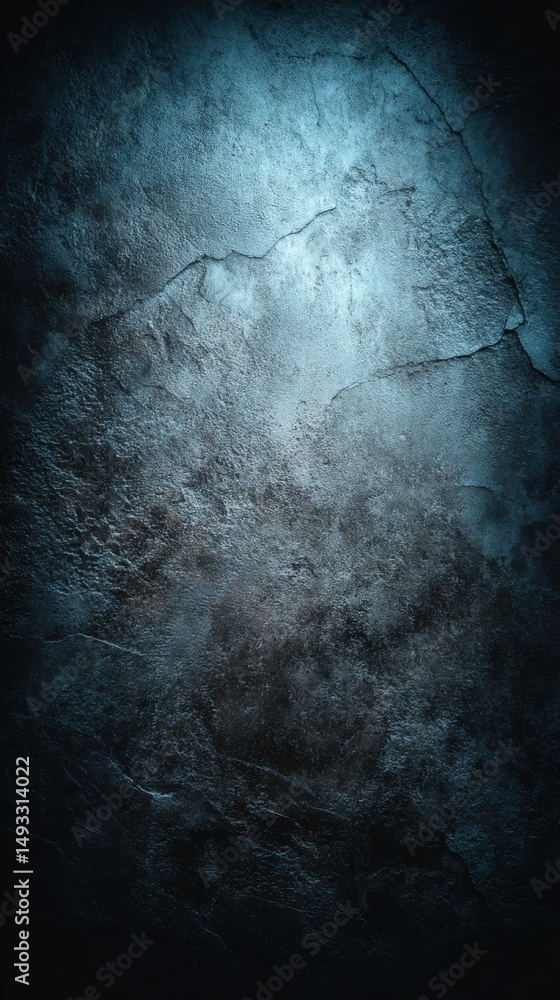 Poster dark moody stone texture background with cracks and blue lighting abstract full frame shot for graph