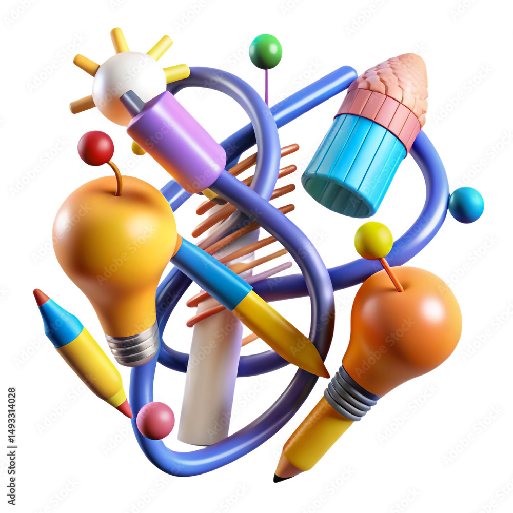 Poster a whimsical explosion of creativity with art supplies as playful 3d render creating a joyful learnin