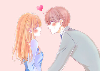 向かい合う男女のビジネスパーソン　恋愛