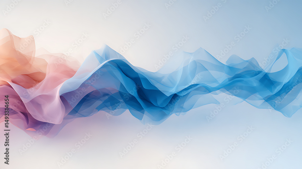 Poster dynamic waves with geometric shapes on white background, illustrating creativity and flow concept. g