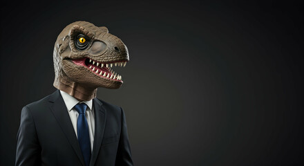 businessman,  dinosaur,  mask, Businessman Wearing a Dinosaur Mask