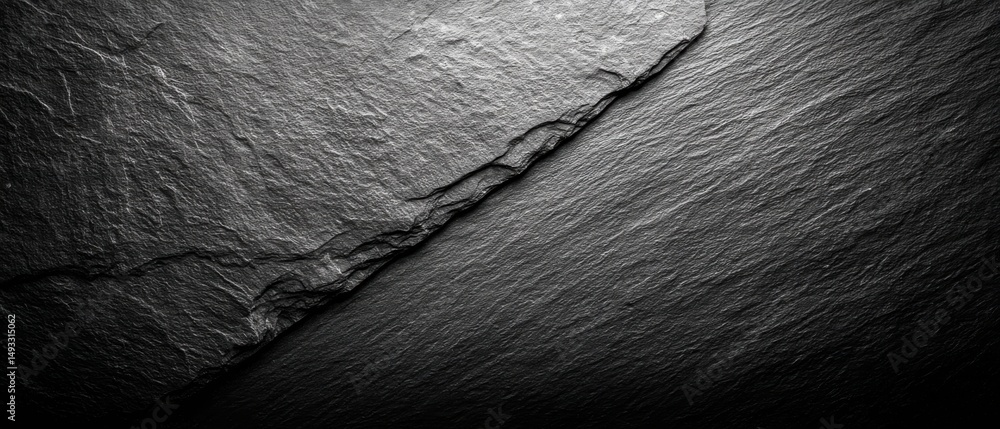 Aufkleber dark slate stone texture close up macro shot with natural rough surface and diagonal division for ba