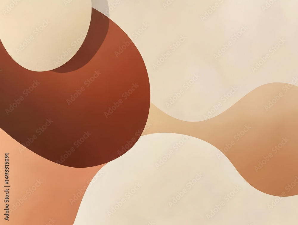 Poster abstract minimalist design featuring simple shapes with soft shadows against a calming earth-tone ba