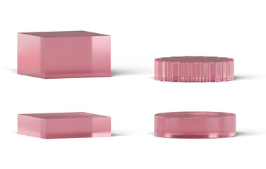 Pink podium collection set pack isolated background 3d rendering	
