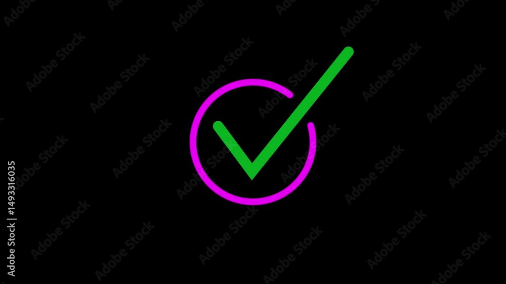 Poster animated checkmark icon within a circle on a black background for digital content