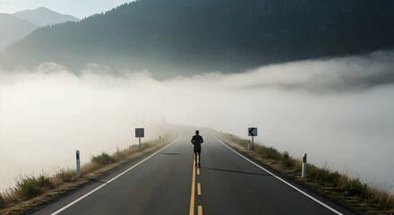 runner,  running,  jogger, Lone Runner on Foggy Mountain Road