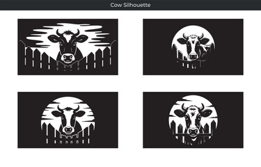 Fototapeta premium Black and white cow silhouettes in various vector designs for agricultural imagery
