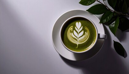 抹茶ラテと部屋に差し込む光