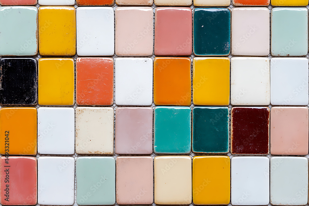 Poster colorful square tile mosaic: a vibrant array of small square tiles in various hues creates a playful