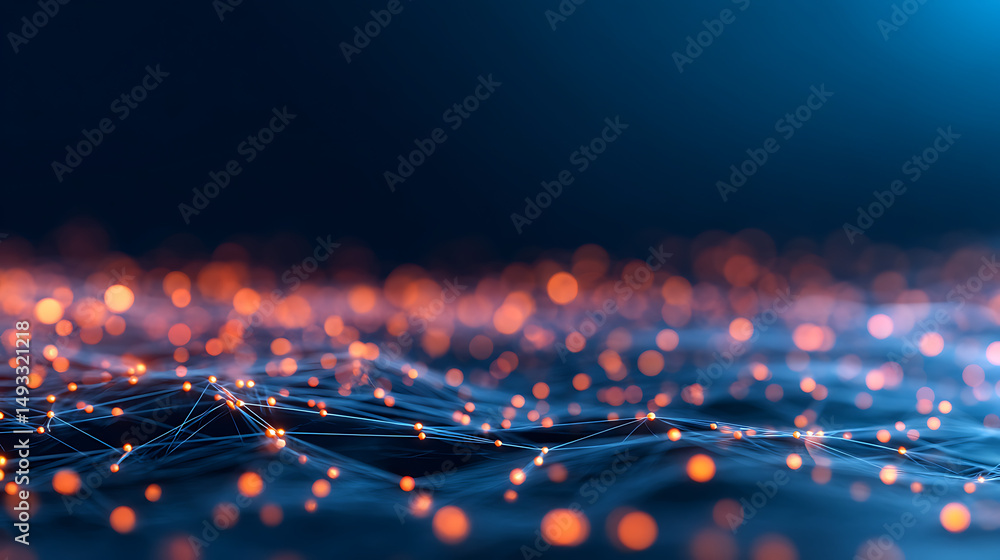 Aufkleber abstract digital network connections with dots and lines on a dark bokeh background, concept of tech