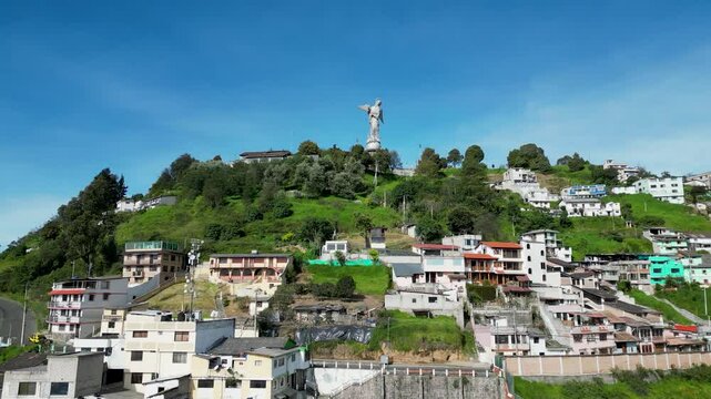 4K Drone shot of the back of El Panecillo in Quito