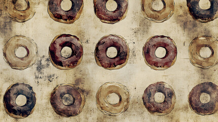 Colorful Hand-Drawn Donuts Pattern on Vintage Background