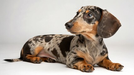 Dapple Dachshund on studio background