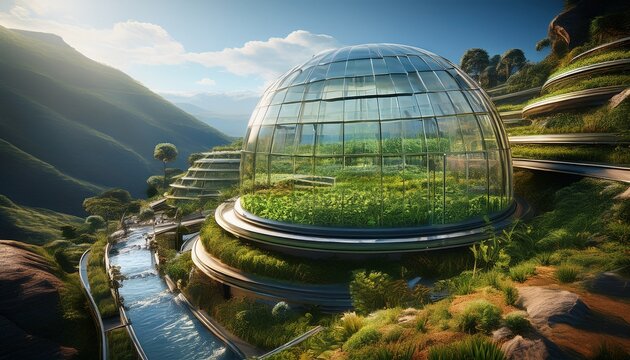 Anbau in der Zukunft: Terrassenkuppel mit Wasserl&auml;ufen