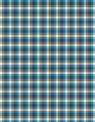 Plaid fabric pattern, blue, brown, cream, seamless for textiles, and for designing clothes, skirts or decorative fabrics. Vector illustration.