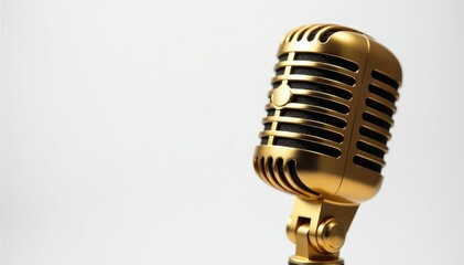 Close-up shot of a single, gold hip hop microphone isolated on white , equipment, object, object photography