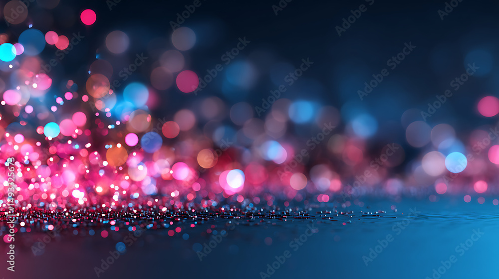 Poster a digital abstract backdrop featuring pink and blue lights in a bokeh effect over a dark surface, co