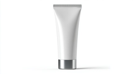 Blank cosmetic tube with matte cap, standing on white background.