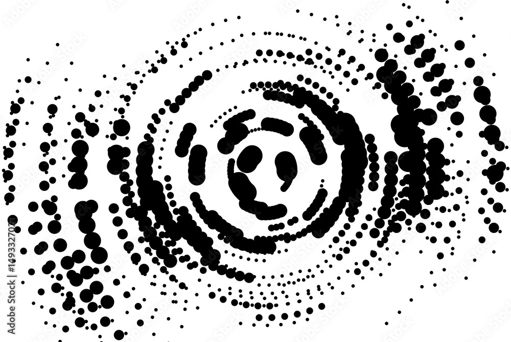 Wall mural black ink dot circles spinning fade in and fade out on white background, vector abstract geometric q
