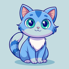 Adorable Cartoon Blue Kitten Sitting Cute Pet Animal
