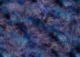Dark blue abstract background with starry sky texture. Watercolor hand drawn illustration template for design magic, esoteric, zodiac, astronomy, astrology, invitations, textiles, wallpaper