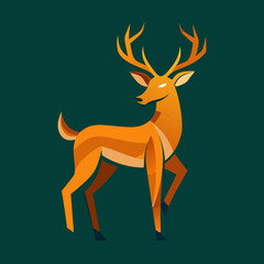 Abstract Orange Deer with Large Antlers on Dark Green Background