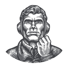 Fototapeta premium Vintage Engraving of a Confident Man with Headphones Illustration