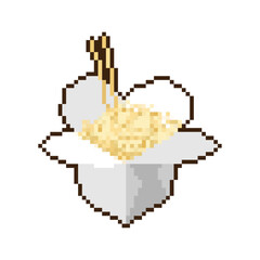 Obraz premium Chinese noodles in box pixel art. 8 bit Traditional food in China
