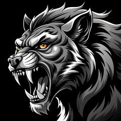 Aggressive Gray Wolf Head Illustration Vector Graphic