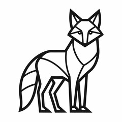 Geometric Fox Line Art Illustration Black and White
