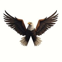 Eagle Flying with Wings Spread Against White Background