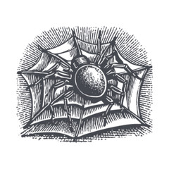 Obraz premium Intricate Spider and Web Engraving Illustration in Classic Style