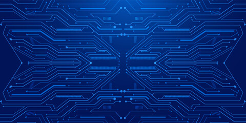 Abstract AI circuit board background. Technology connected blue lines with electronics elements on tech bg.vector eps10