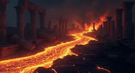 Lava Flow in Ruined City