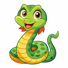 Adorable Cartoon Green Snake Illustration Happy Reptile Character