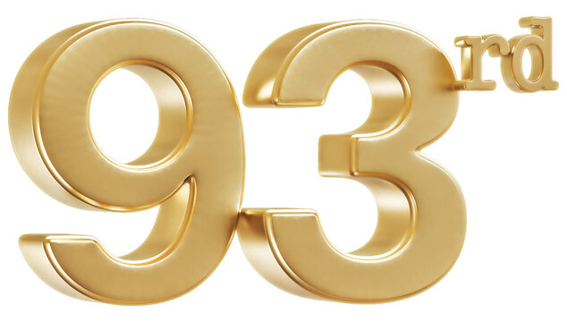 93rd Anniversary Golden Number 3D Illustration