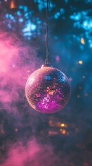 Disco ball in a smoky nightclub