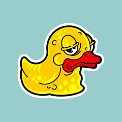 Old rubber duck with wrinkles. Tired toy